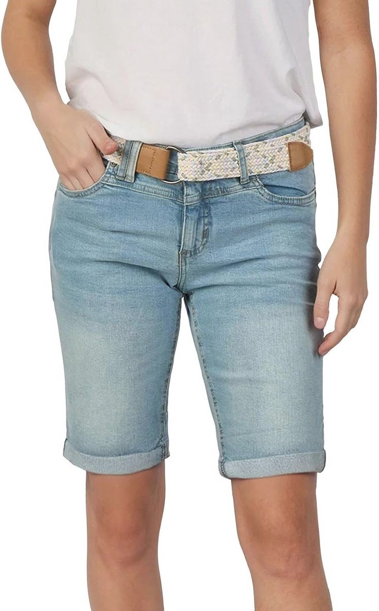 Korte Jeansshort voor Dames - Regular Fit, Stretch, Blauwe Korte Broek met Riem