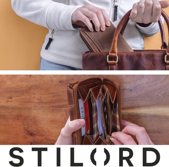 STILORD 'Marquesa' Lederen Portemonnee Dames RFID Bescherming Vintage Portemonnaie in Geschenkdoos Echt Leder, Kleur:antraciet