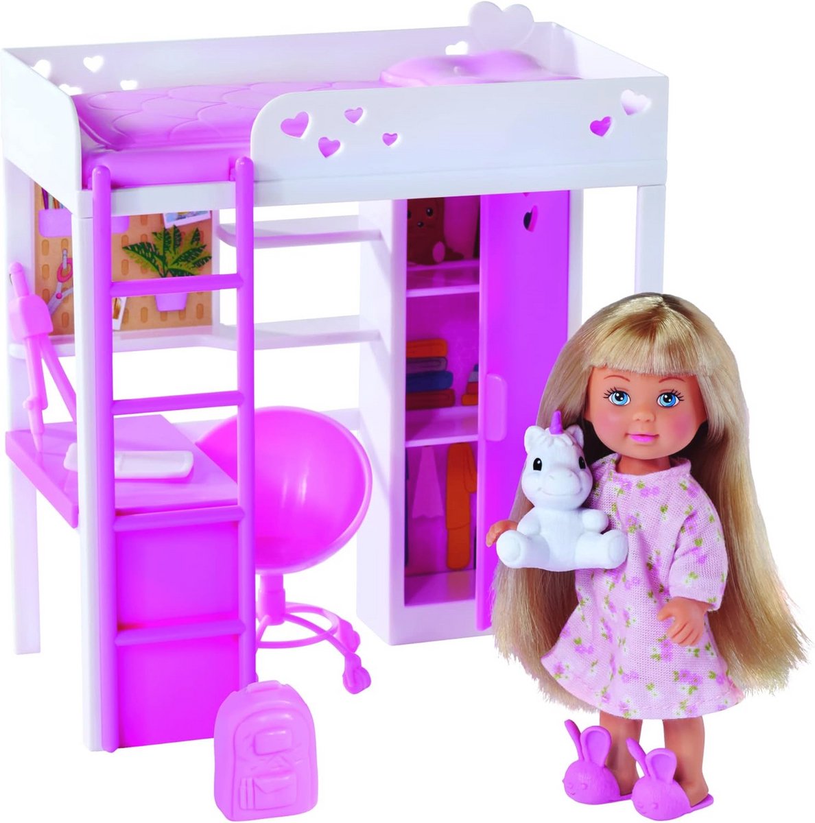 Evi Love Mijn Kamer - Speelpop met Loftbed, Bureau en Kasten in Kinderkamer - 12 cm