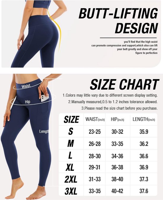 Dames Leggings met Zakken, Hoge Taille en Buikcontrole - 4 Pack — afbeelding 2