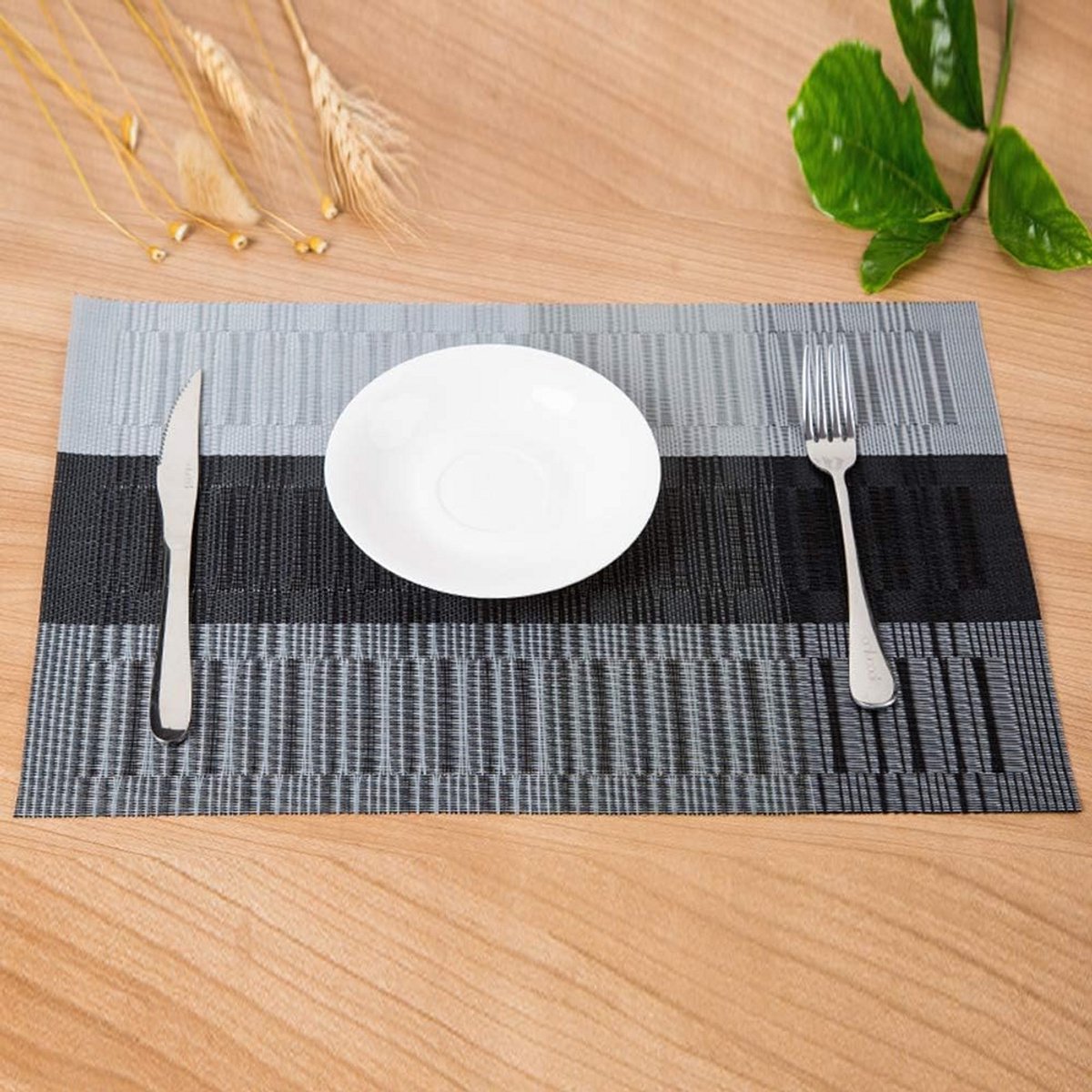 Set van 2 Geweven Placemats en Tafelloper Set - Wasbare PVC Tafelmatten voor Eettafel