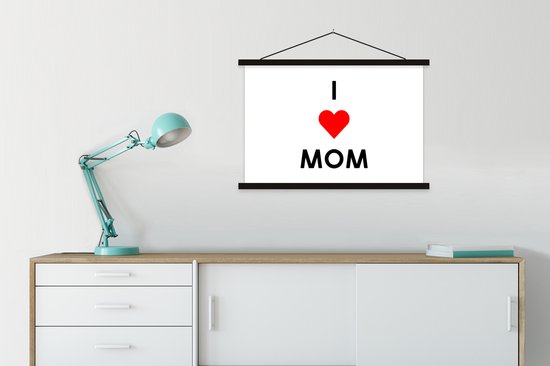 Porte-affiche avec affiche - Affiche scolaire - J'aime maman - Citations - Maman - Proverbes - 90x60 cm - Lattes noires