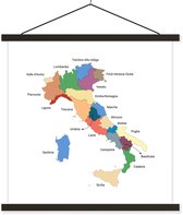 Porte-affiche avec affiche - Affiche scolaire - Carte avec les régions d'Italie - 40x40 cm - Lattes noires