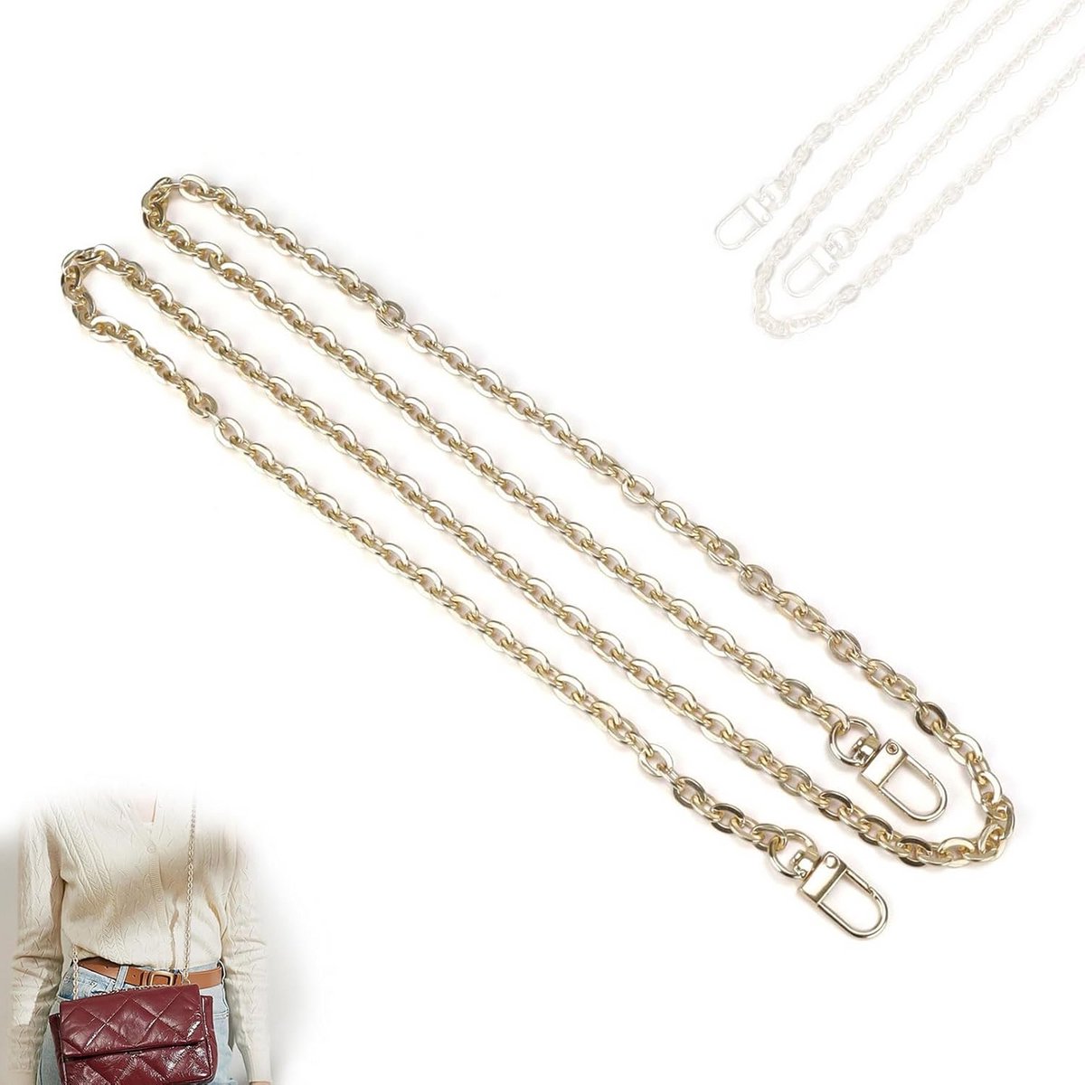 Verstelbare Gouden Handtasketting met Veergesp - 120 cm Schouderriem voor Handtassen en Knutselprojecten