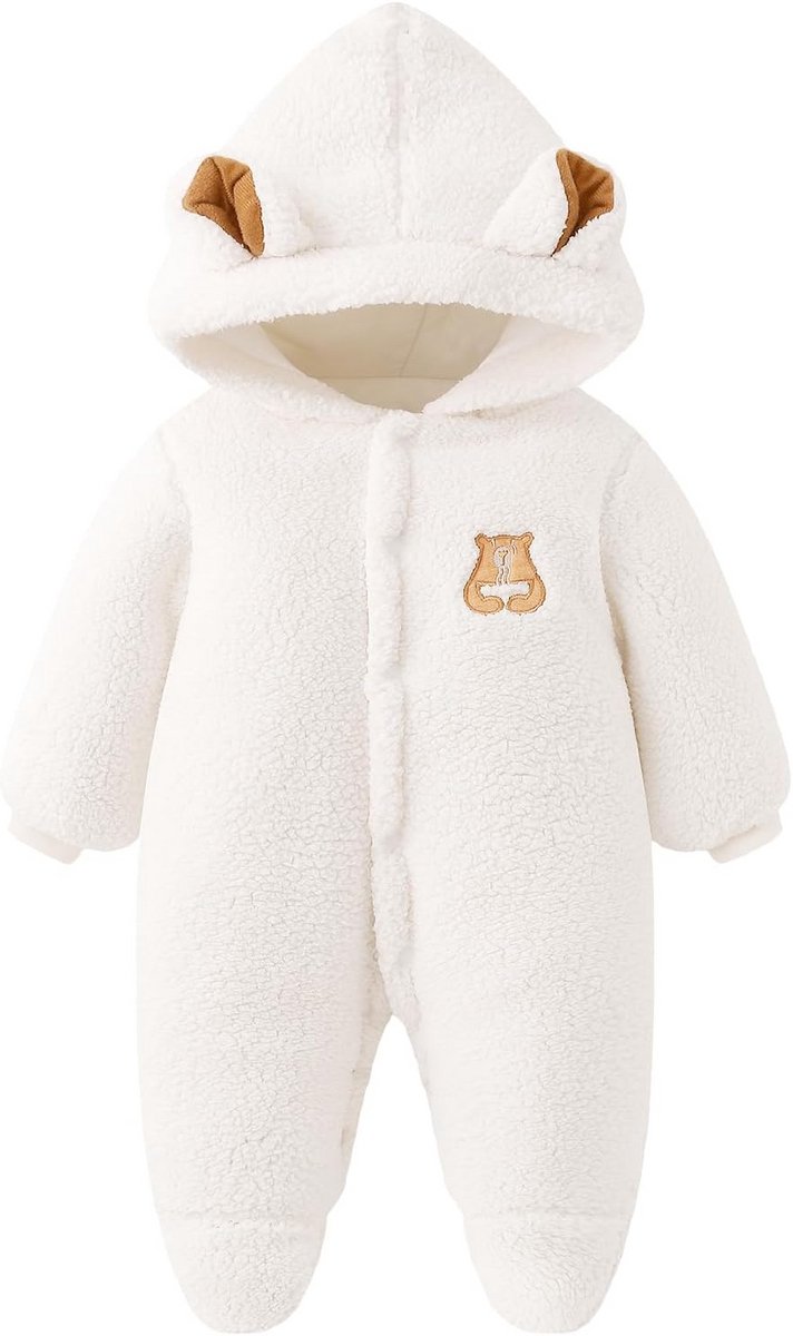 Warm Fleece Snowsuit met Capuchon en Voetjes voor Baby's (0-18 Maanden)