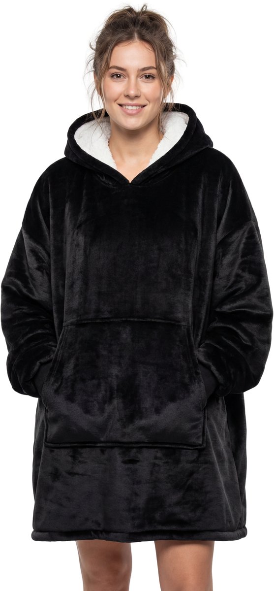 JAXY - Hoodie Deken - Snuggle Hoodie - Fleece Deken Met Mouwen - Snuggle - Cuddle Hoodie - 1450 Gram - Zwart