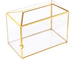 Huwelijks Geschenken Kaart Doos met Slot - Vergulde Glazen Stem/Donatie/Loterij/Receptie Box