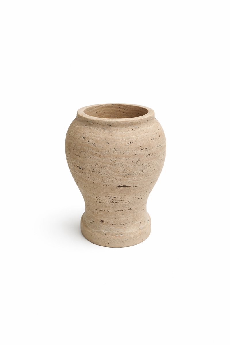 Travertin Design Vaas – Handgemaakt – Natuursteen – Beige – Klassiek Organisch Model
