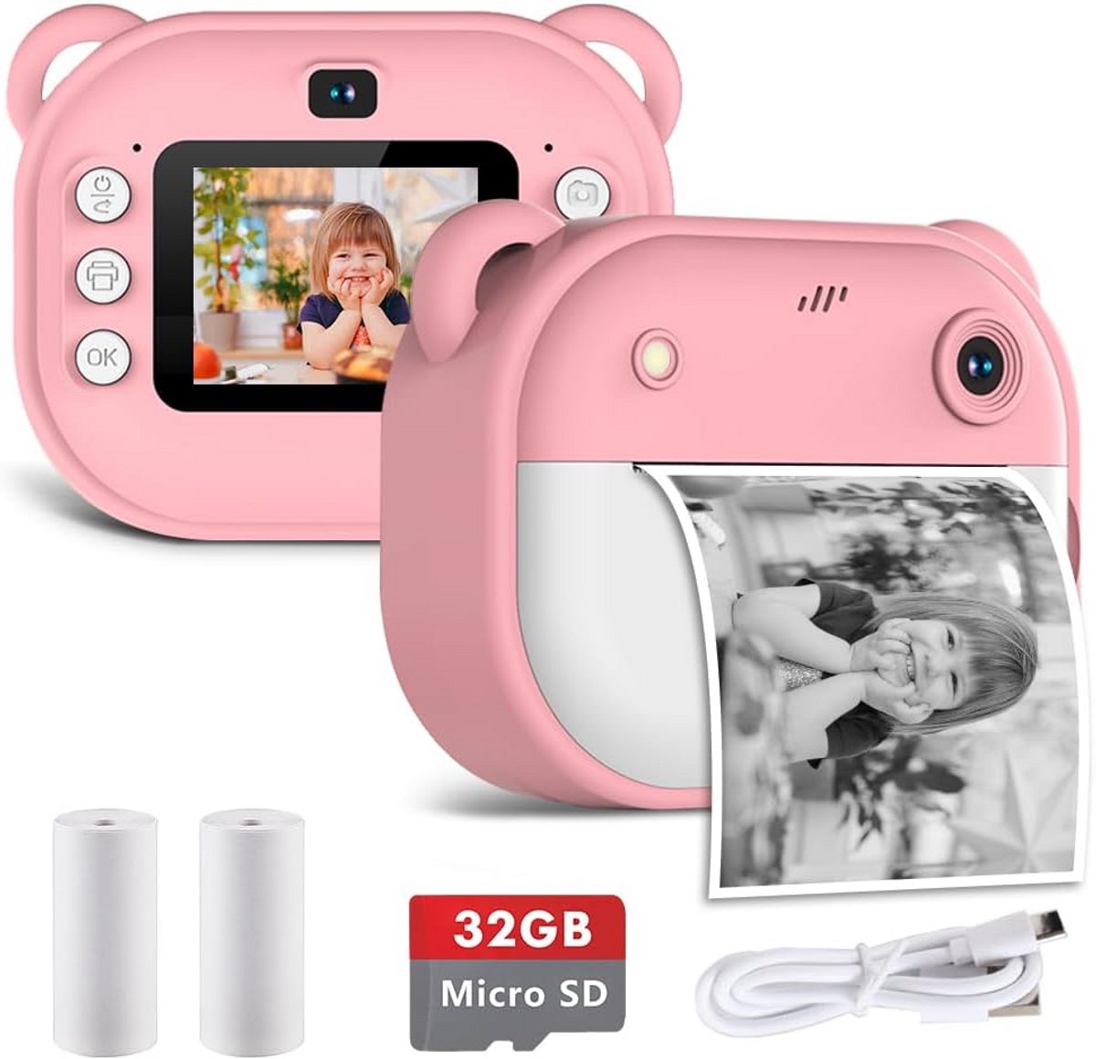 Digitale Kindercamera met Printer - 1080P Instantcamera voor Kinderen met 32GB Kaart