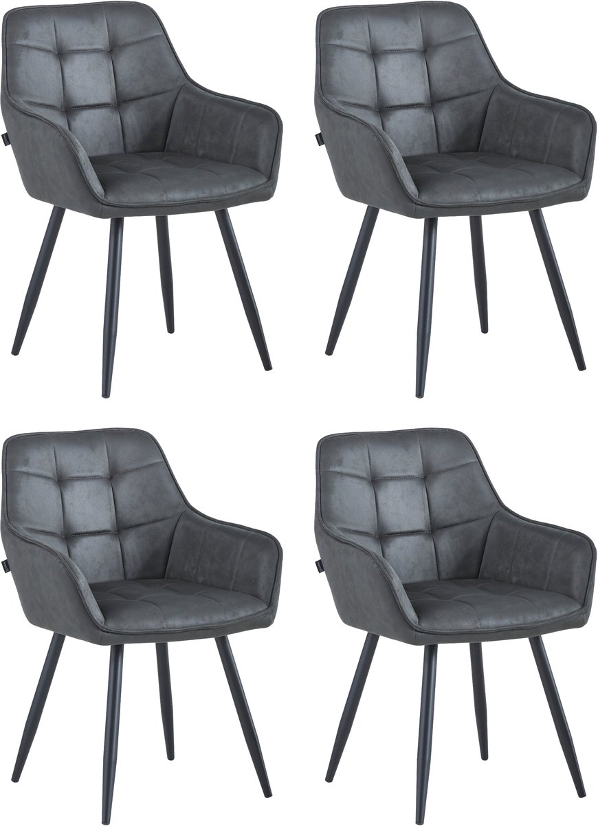 Colenis® - Oriana Eetkamerstoel - Set Van 4 - Grijs - Microvezel - Industrieel
