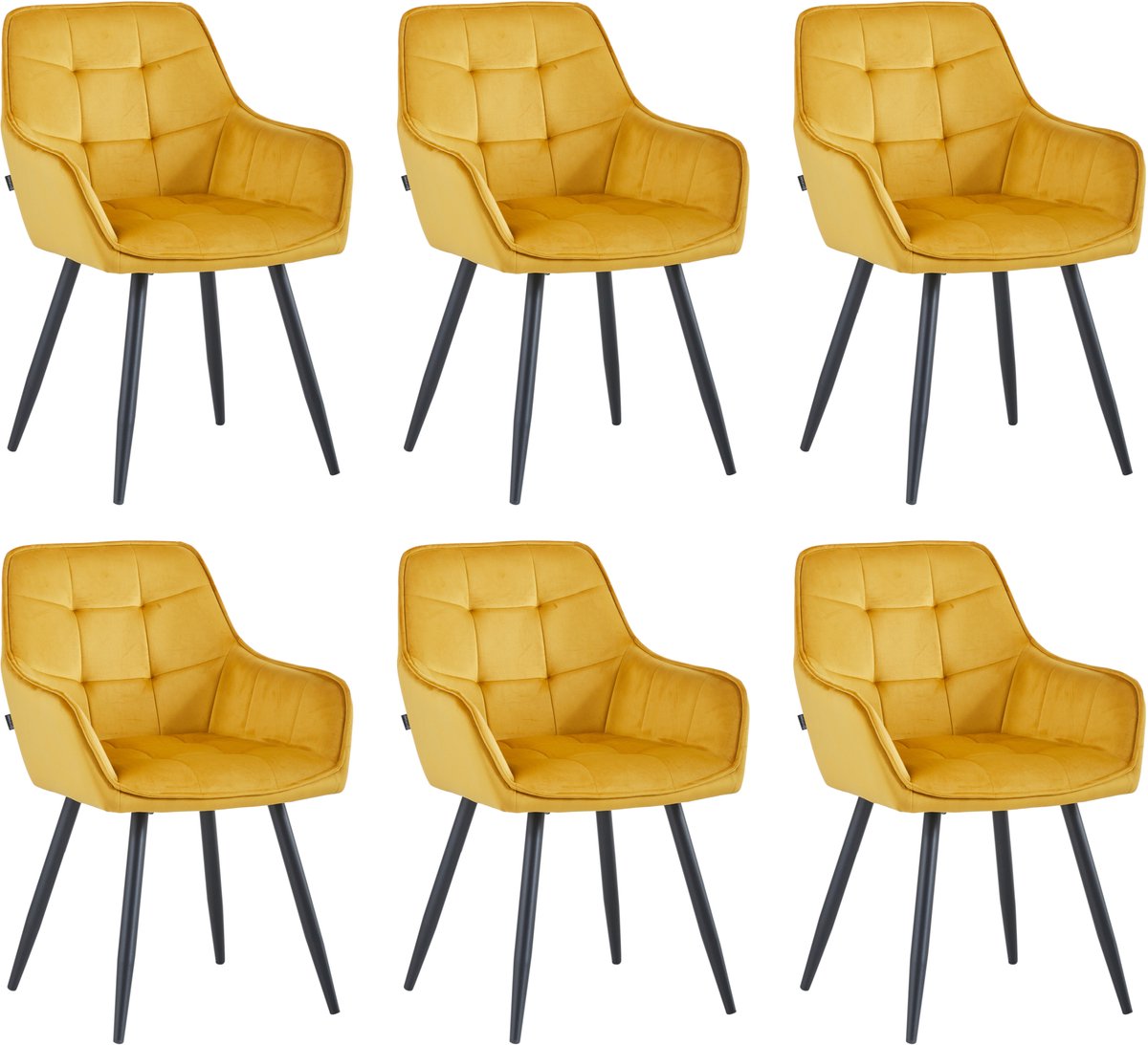 Colenis Oriana Eetkamerstoelen - Set Van 6 - Okergeel - Fluweel - Velvet - Industrieels