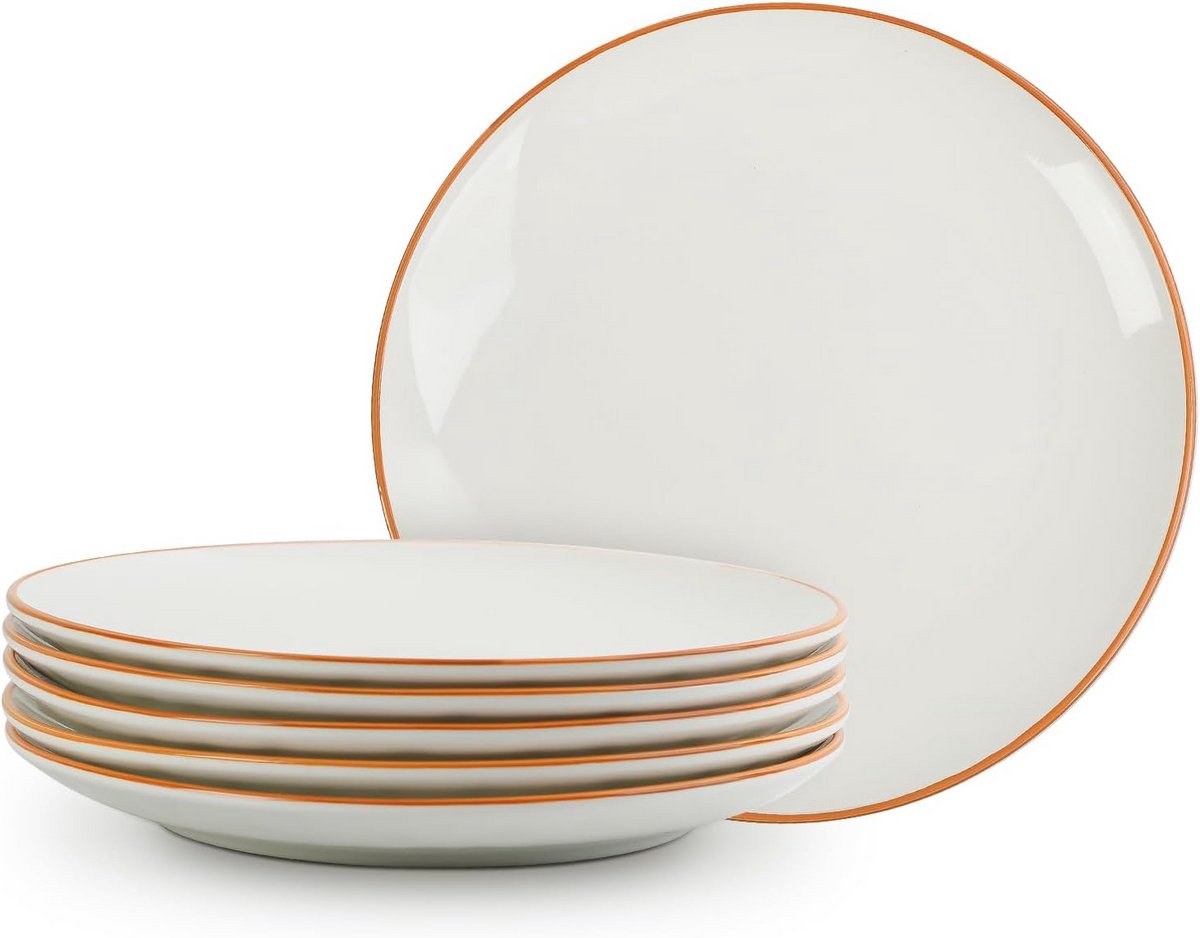 Keramische platte borden voor 6 personen - Minimalistische stijl, 25,3 cm, Wit