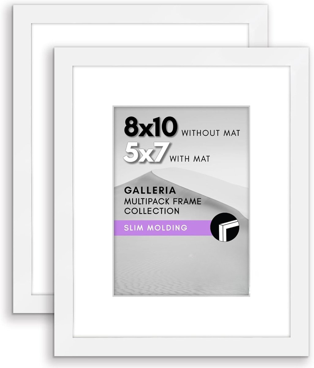 Famanu Set van 2 witte fotolijsten 10x8cm met passe-partout