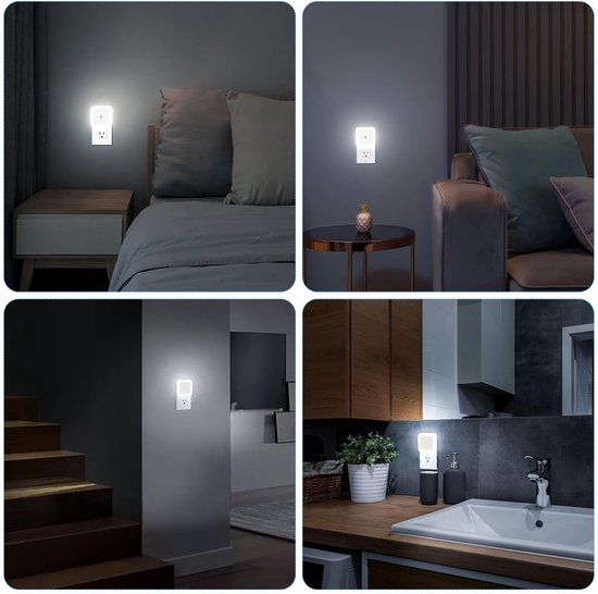 Nachtlampje - 4-Delige Nachtlampjes Set - In Wand Stopcontact - Zacht Wit Licht - voor Volwassenen, Badkamer en Slaapkamer - Energiezuinig van Merkloos — afbeelding 3