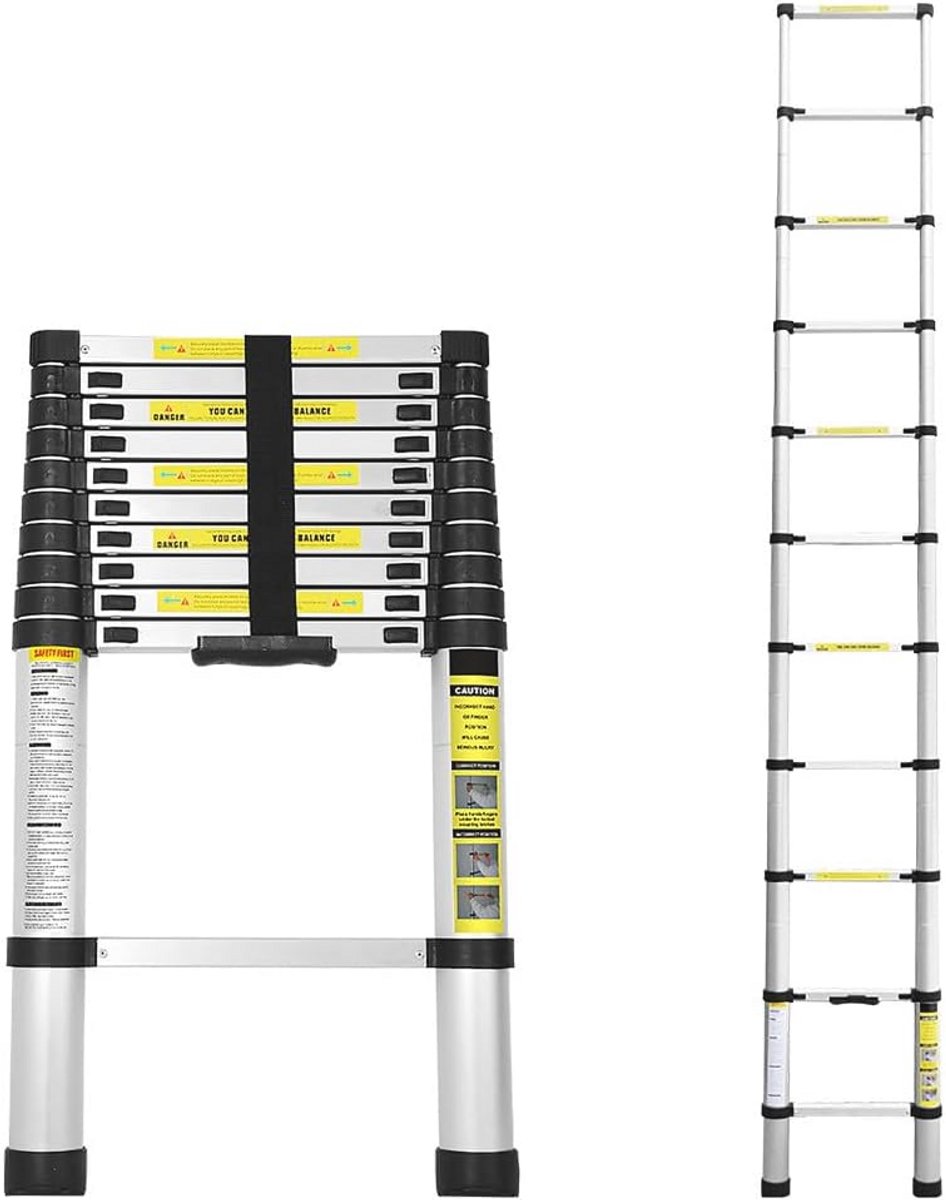 Telescopische aluminium ladder met antislip voeten - Multifunctionele en draagbare ladder voor zolder en werkplaats