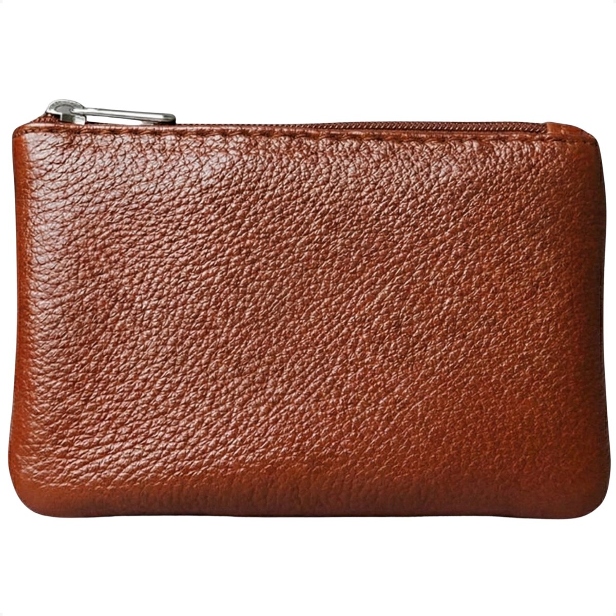 Techidna - Kleine Portemonnee met Rits - 10x13 cm - Dames & Heren - Bruin - Vegan Leer - Compact design sleuteltasje