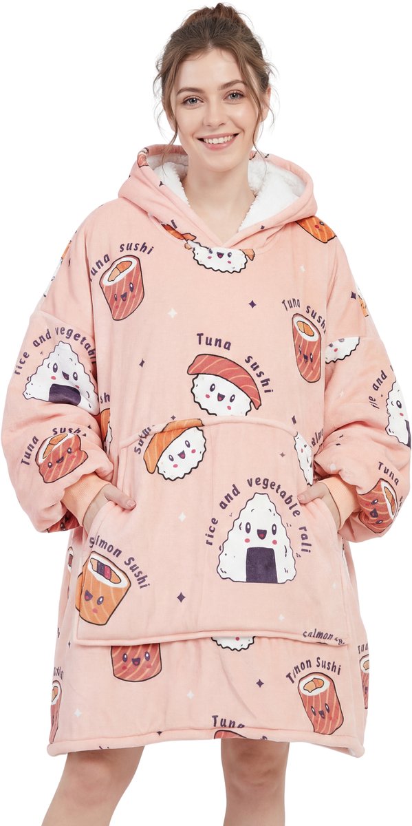 JAXY - Hoodie Deken - Snuggle Hoodie - Fleece Deken Met Mouwen - Snuggle - Cuddle Hoodie - 1450 Gram - Sushi Roze