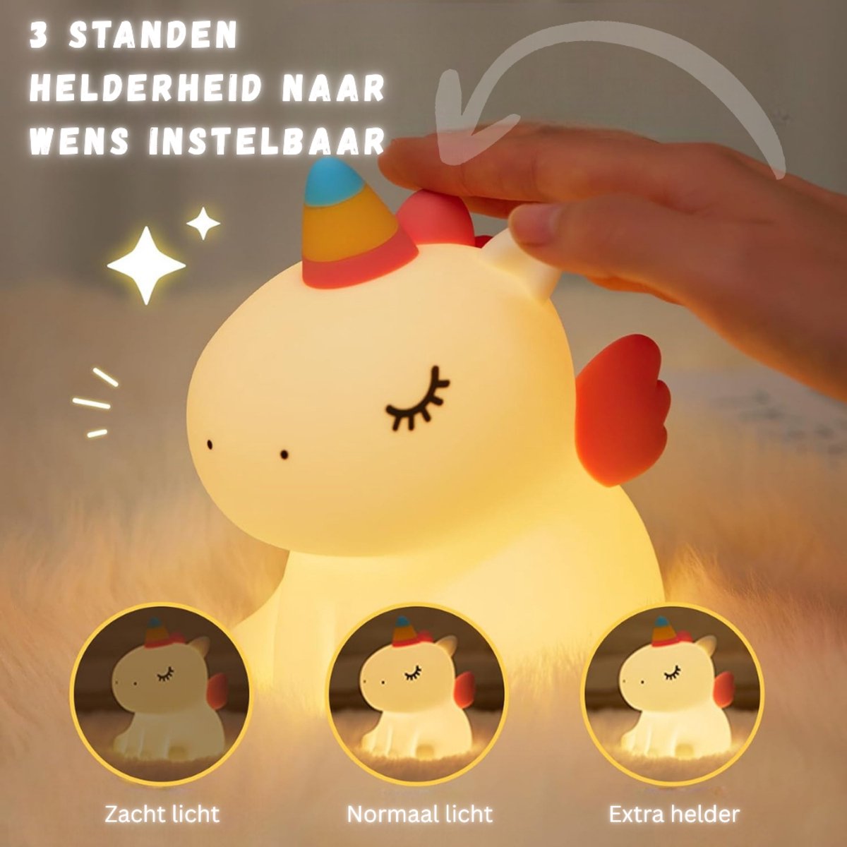 Kinder Nachtlampje Eenhoorn – LED Baby Nachtlamp – Dimbaar & Touch Sensor – Warm Wit Licht – USB Oplaadbaar – Zacht Siliconen – Veilig voor Kinderen – 30 Min Timer — cadeau in Spellen & Speelgoed - foto 7