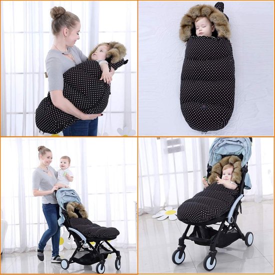 Voetenbeschermers voor kinderwagen - Verdikte voetenbeschermers - Warm en comfortabel - Wind- en waterdicht - Bescherming tegen kou en warmte - Wasbaar -100*46cm-Zwart — afbeelding 4