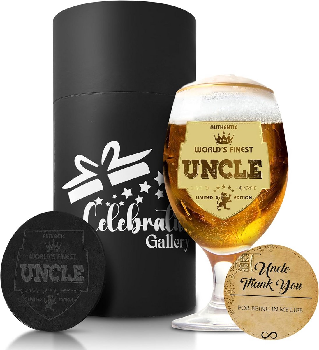 Gepersonaliseerd Bierglas met Houten Onderzetter - 400 ml Pintglas Cadeau