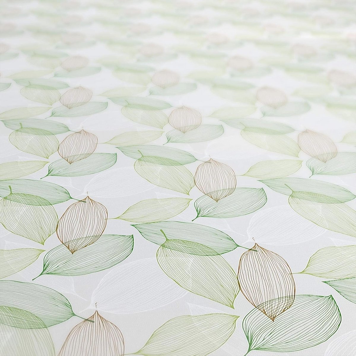 Afwasbaar tafelzeil met modern bladpatroon - Lichtgroen en lichtgrijs, 160 x 140 cm