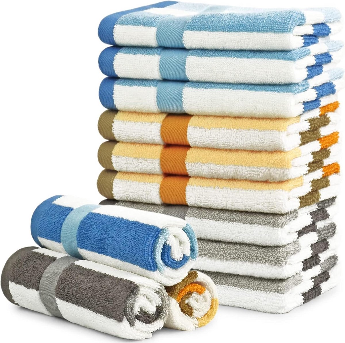 Katoenen Wascoths voor Gezicht en Lichaam - Set van 12 Wasbandjes in 3 Kleurkeuzes - Zacht