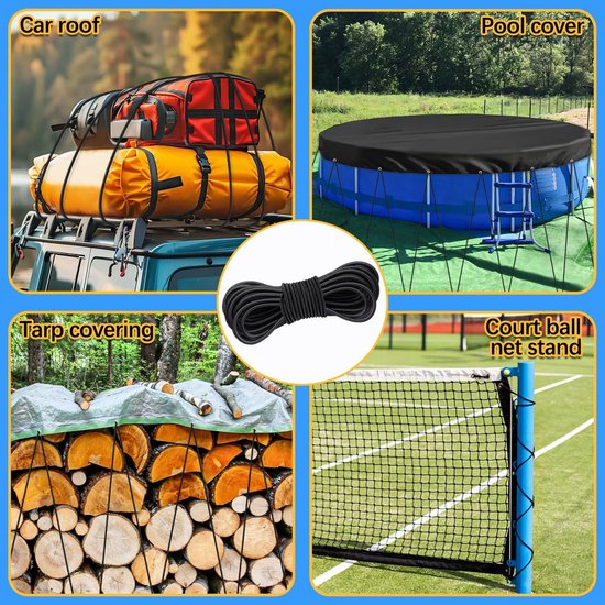 Elastisch Rubberen Koord voor Aanhangerzeil en Dekzeilen - Ideaal voor Camping en Zwembadafdekking (8 mm x 10 m) — afbeelding 5