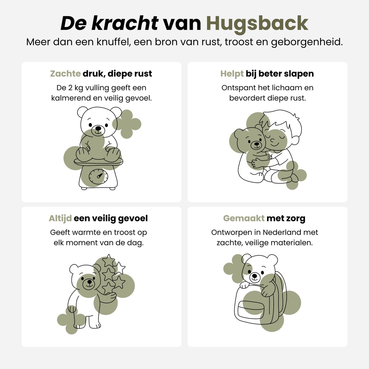 Hugsback 2 kg Verzwaringsknuffel Beer – Verzwaarde Knuffel 45cm – Weighted Stuffed Animal – Zware Knuffel tegen Stress & Angst – Sensorisch Speelgoed – Knuffelbeer voor Kinderen & Volwassenen — afbeelding 10