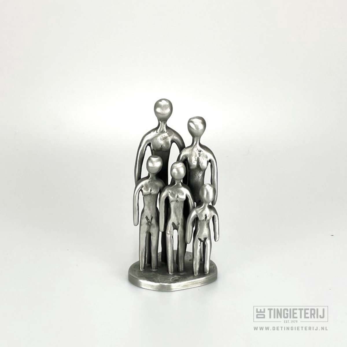 Sculptuur ''Het Gezin'' - Echtpaar + 3 Kinderen - Beeldje familie - klassiek - tinnen huwelijk - 10 jaar getrouwd - Cadeau Moederdag - Geschenk Moederdag
