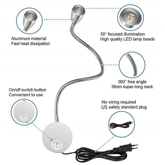 Wandleeslamp Soleil 3259ST Staal
