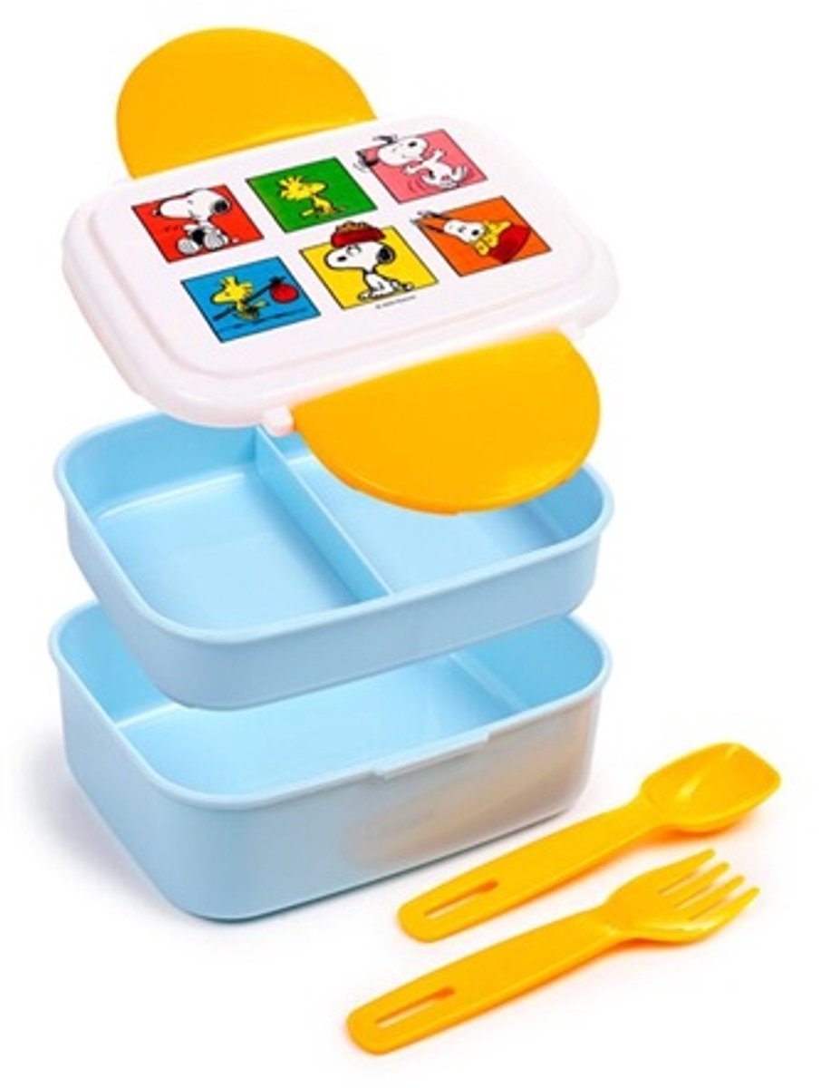 Bento Box - Peanuts Snoopy & Woodstock - Lunchtrommel & Bestek - 15,5x8,5x12cm