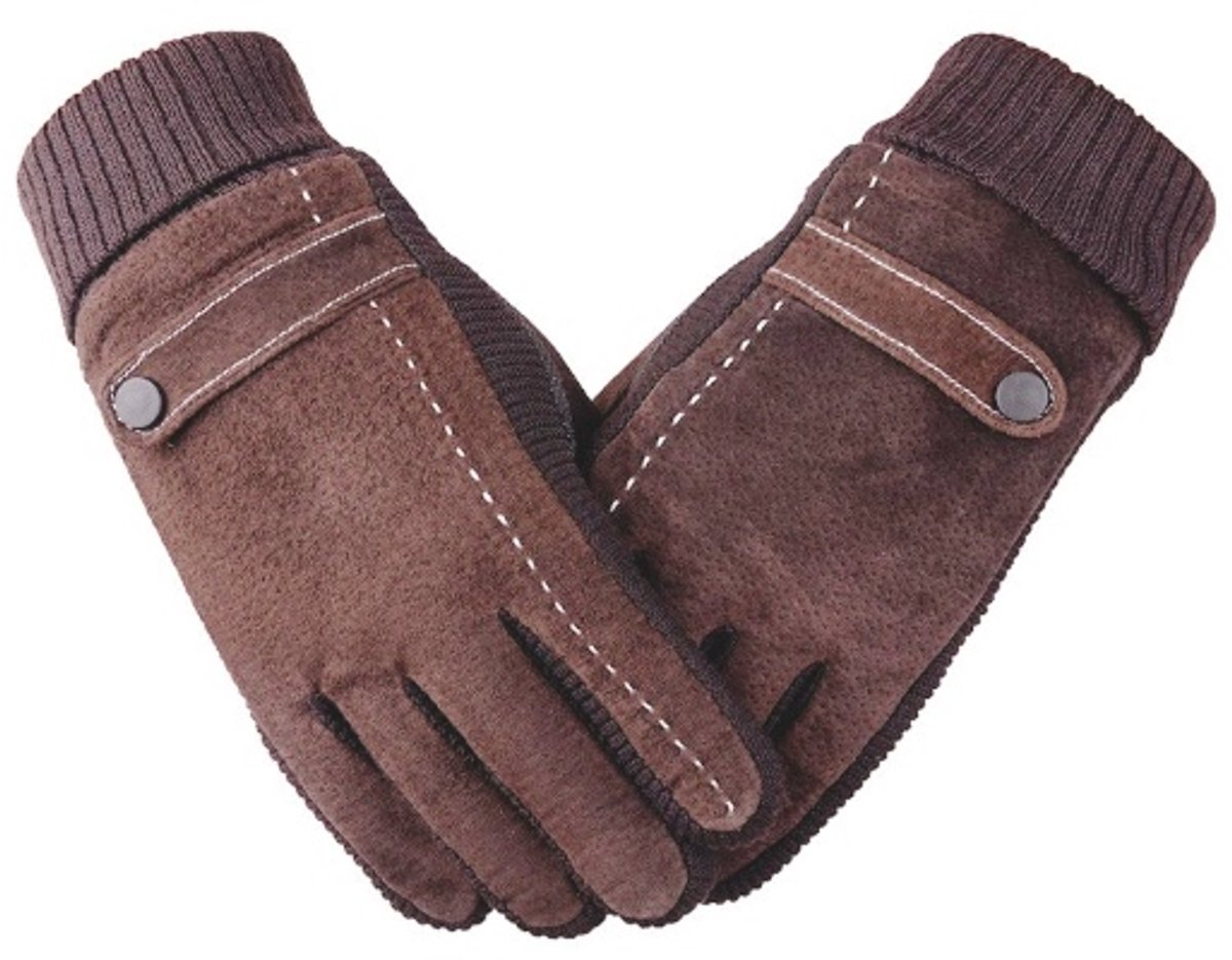 Hidzo - winterhandschoenen - Bruin - gebreide manchetten