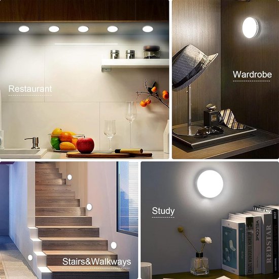 Oplaadbare Mini LED Nachtlampjes Draadloos, 2 Stuks Warm Wit Dimbare Wandlamp voor Trappen, Kast en Gang — afbeelding 5