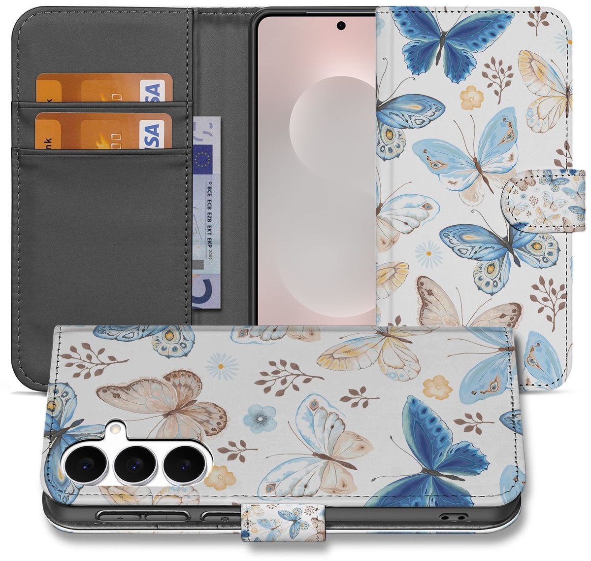 Samsung Galaxy S25 FE Vlinder Wallet Hoesje Met 3 Pasjes PU Leder