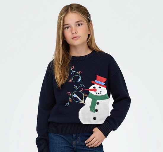 Foute Kersttrui voor kinderen | Christmas sweater | Kerstcadeau | jongens en meisjes | unisex | sneeuwpop | Blauw