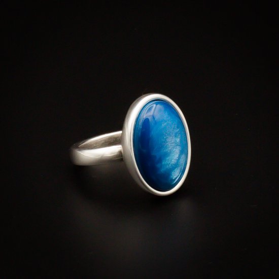 Bague Qoss Ring Diede – Bague Fine Couleur Argent avec Cabochon Ovale 13 x 18 mm | Sans nickel | Fabriqué à la main | Peut être combiné | Saphir | Taille XL