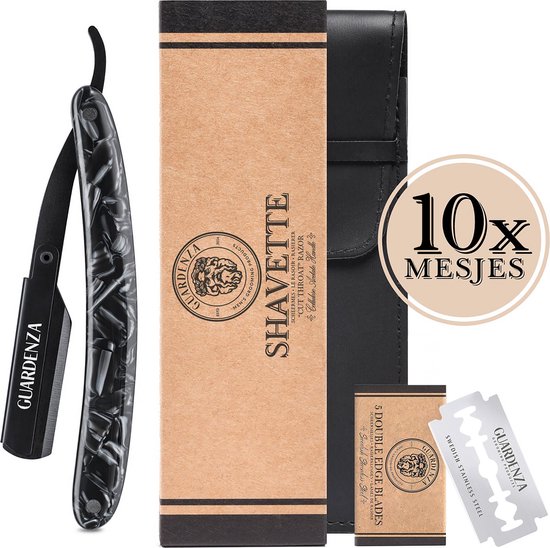 Guardenza Shavette scheermes zwart acetate (incl. 10 scheermesjes en hoes) - open scheermes - barbiermes
