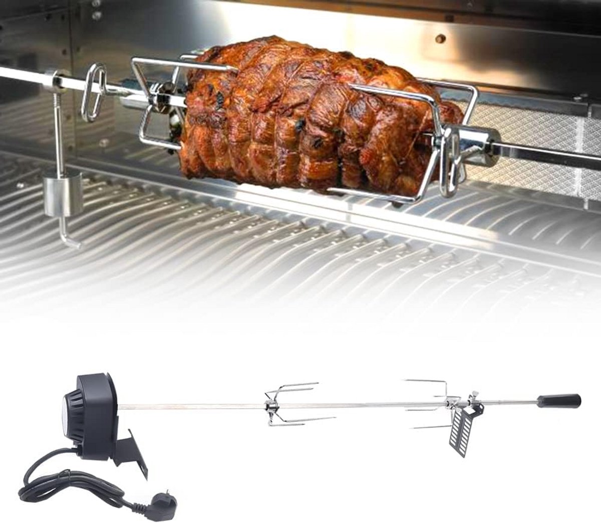 Elektrisch RVS Draaispit met Motor voor Barbecue - 360° Rotatie, 8 kg Draagvermogen