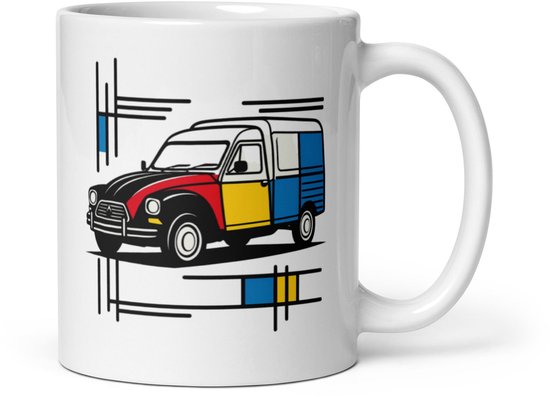 De2pktjes - Mok Citroën Acadiane Mondriaan – Vrolijke lijnen, frisse kleuren en een knipoog naar klassiek design