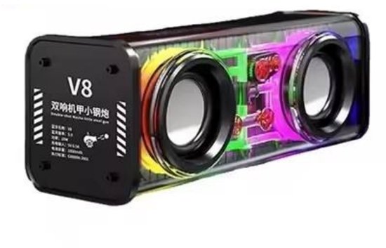Bluetooth speaker Fivesquare MechaDual transparant met RGB verlichting, dual 3W stereo, bass boost, Bluetooth 5.3, 1200mAh batterij