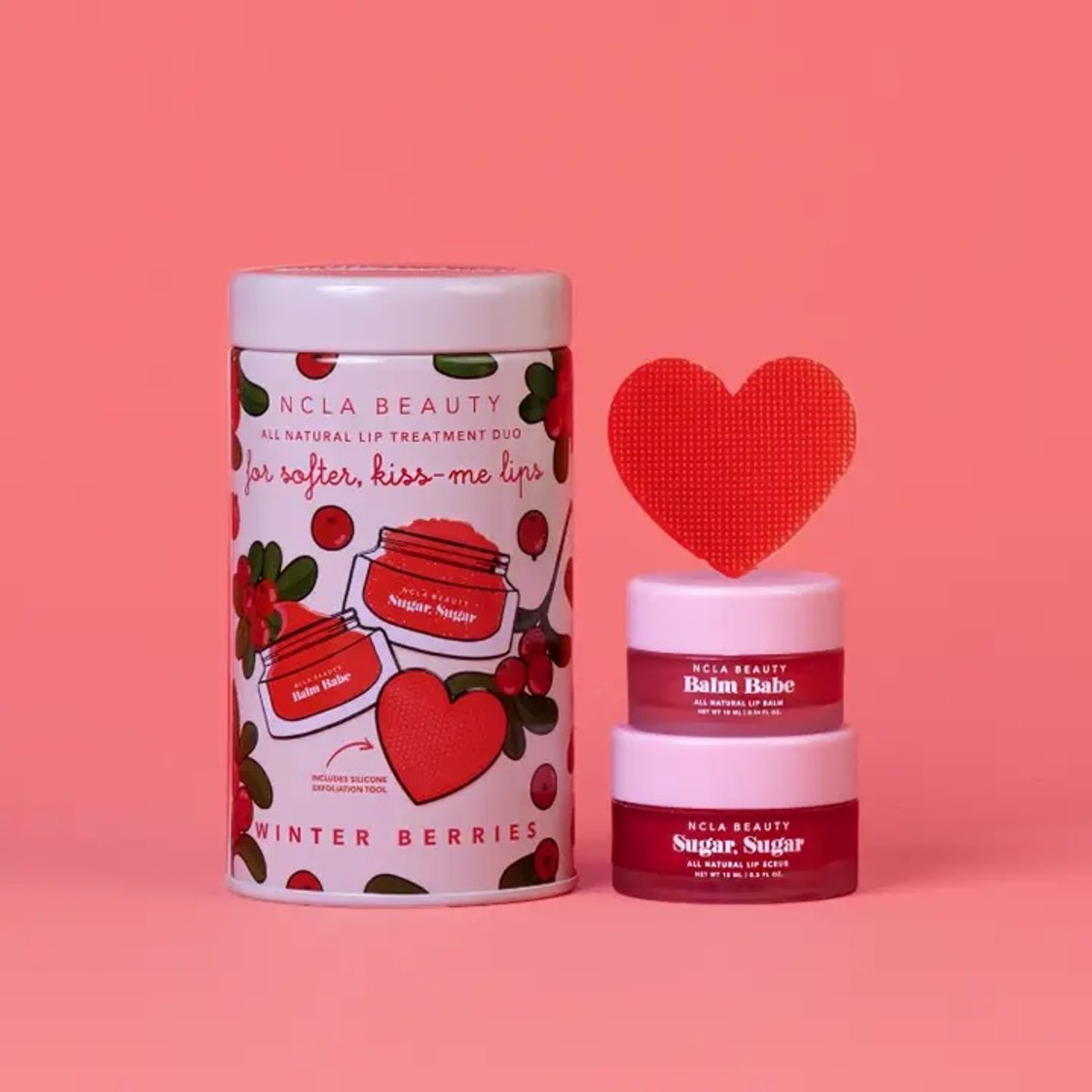 NCLA Beauty Winter Berries Lip Verzorgingsset – Lipscrub + Lippenbalsem + Siliconen Lipscrubber – Natuurlijk, Vegan & Hydraterend – Exfoliërend Lippen Duo – Selfcare & Beauty Cadeau