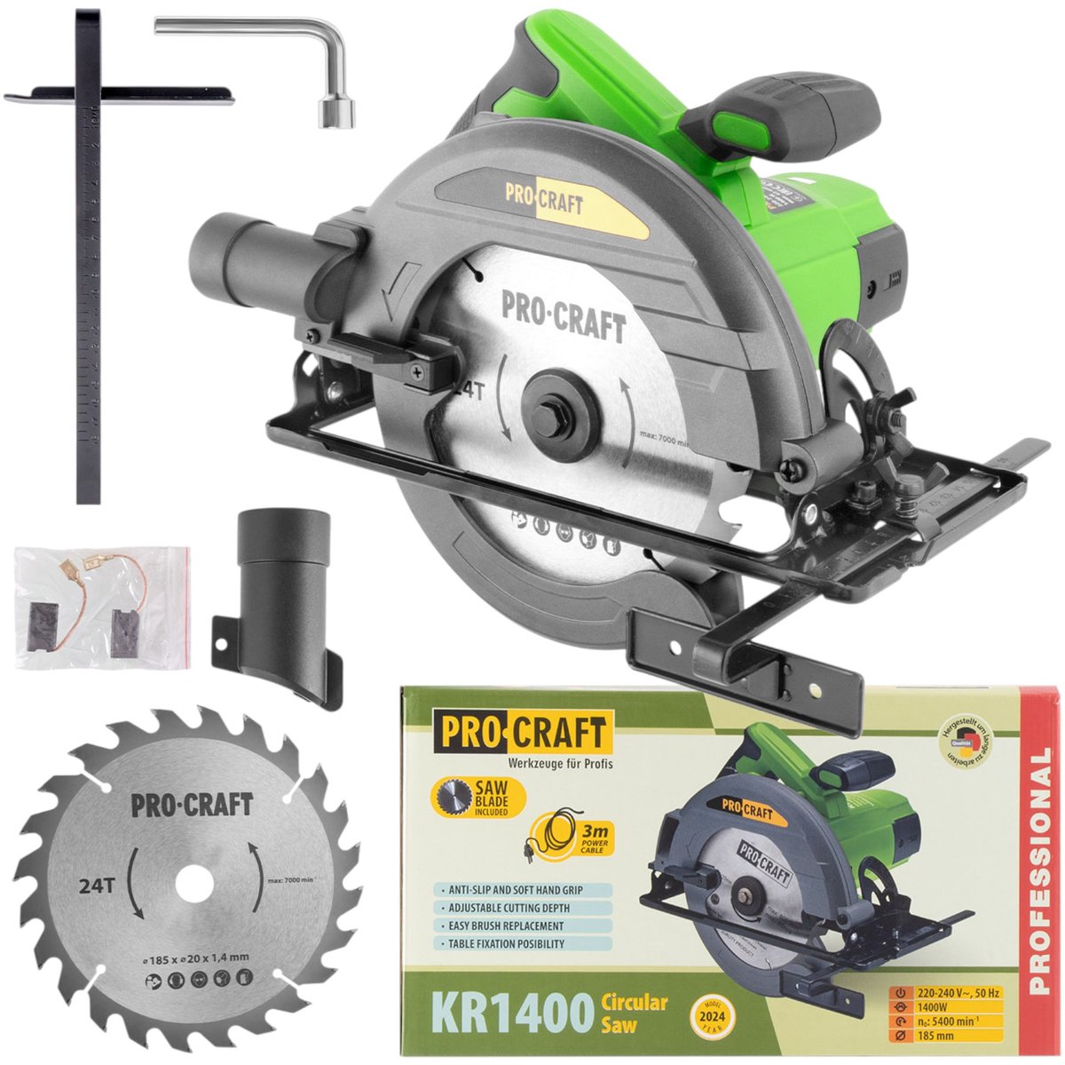 Procraft KR1400 cirkelzaag 1400 watt 185 mm + zaagblad