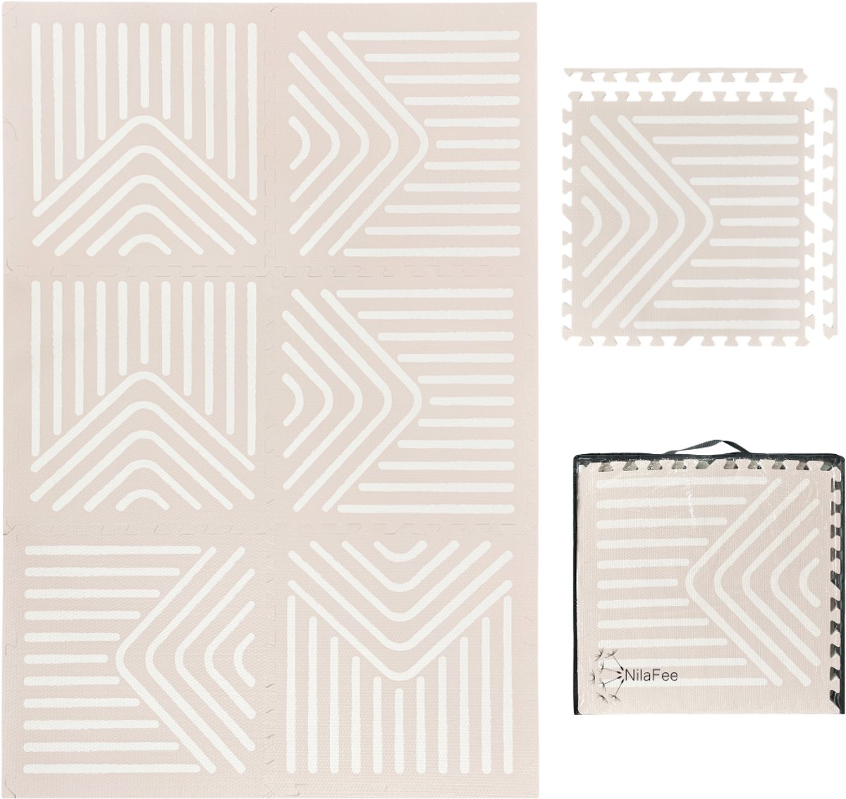 NilaFee™ - Speelmat - Foam - Baby - Speelkleed - Kruipmat - 180 x 120 x 1.5 cm - Puzzelmat - Opbergtas -Geometry Sandy
