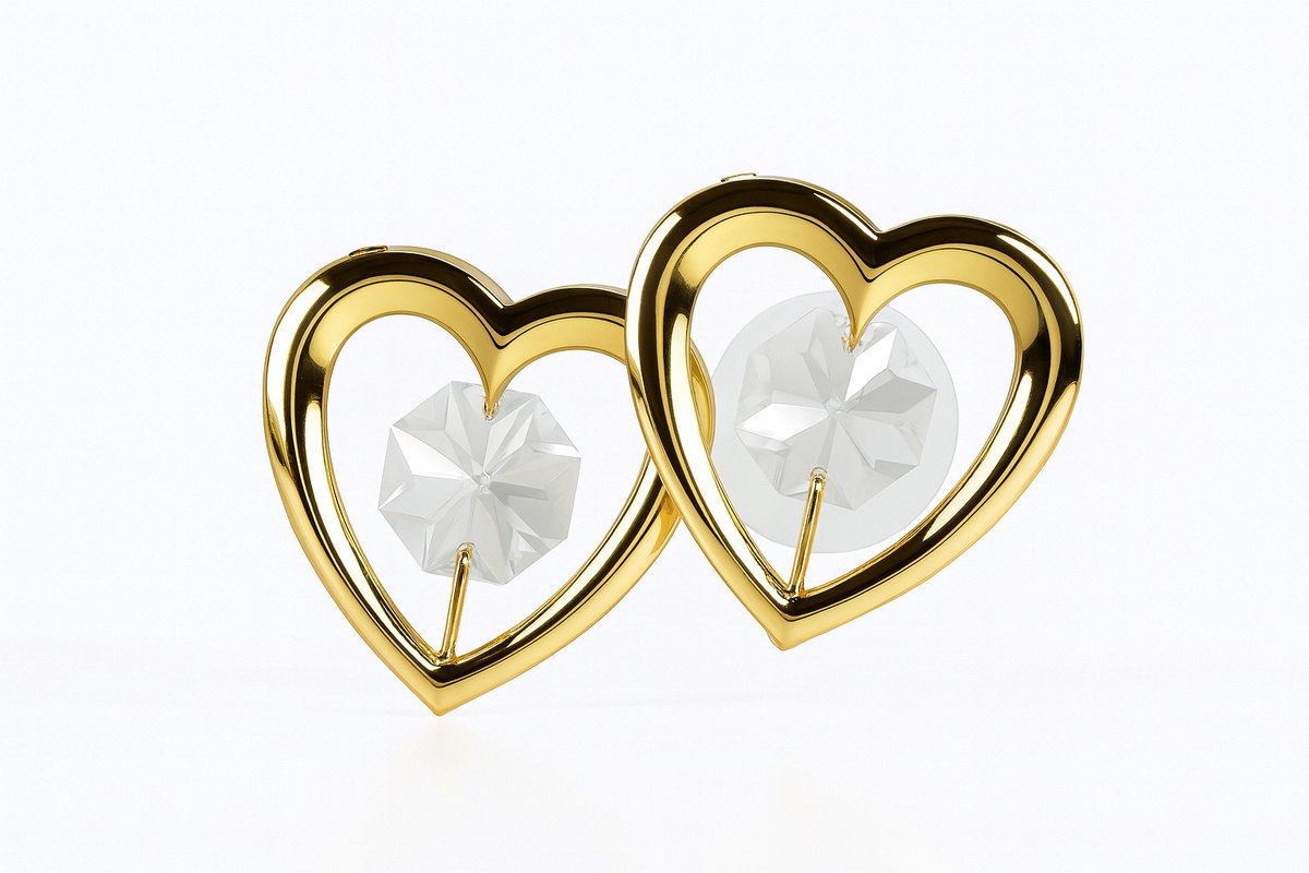 24K Vergulde Dubbel Hart Ornament met Swarovski-stijl Kristallen – Inclusief Zuignap