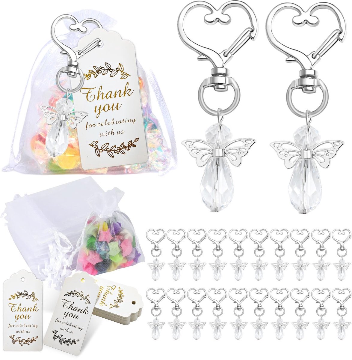 30 stuks sleutelhangers in de vorm van een engel, cadeauzakjes, snoepzakjes, huwelijkscadeaus, sieradenzakjes, cadeau voor gasten, bedankcadeau, huwelijkshanger, feestdragees