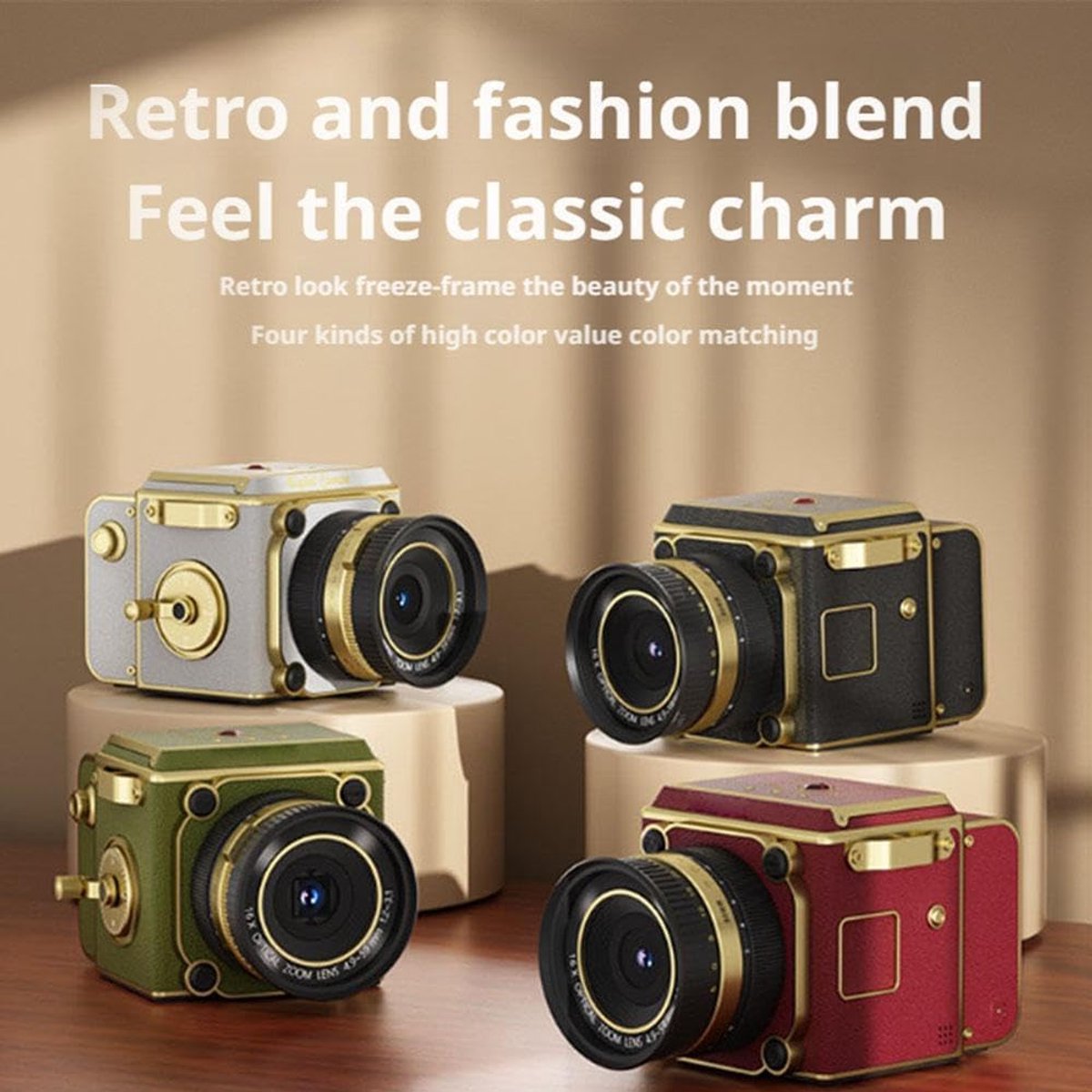 Retro mini CCD-camera, 4K digitale camera met dubbele lens, 3 MP foto's, 16x zoom, OTG-deling, compacte ABS-behuizing, ideaal voor studenten en contentmakers - met 32GB geheugenkaart (groen) thumbnail 2