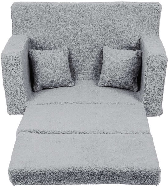 Flumi opvouwbare mini kindersofa van teddy stof - zachte kinderbank met uitklapfunctie en afneembare hoes, grijs van Flumi — afbeelding 2