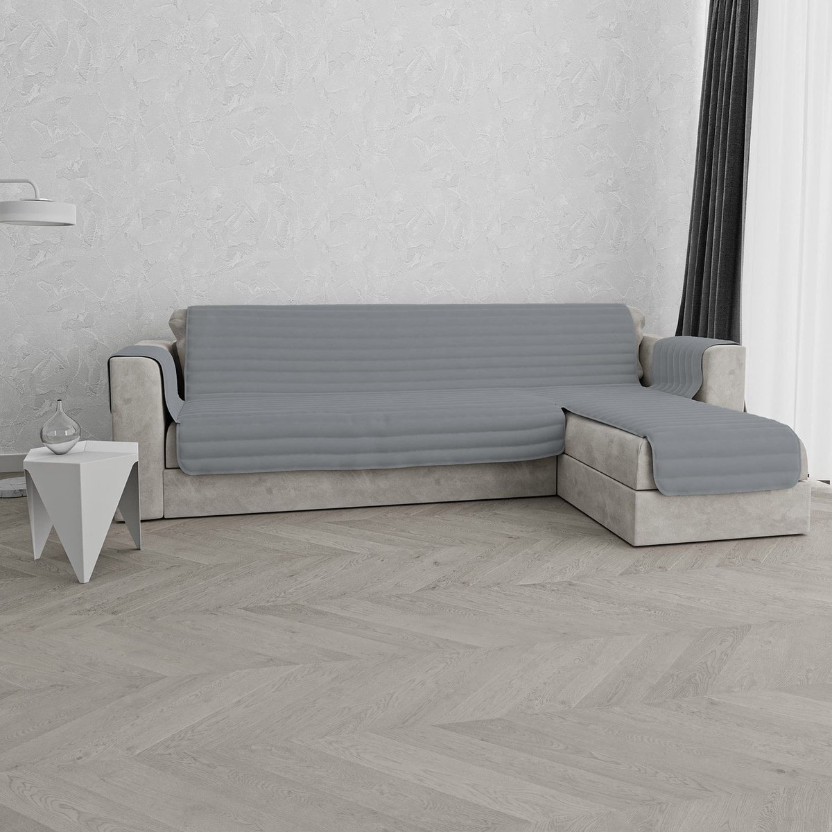 Unyqoos Stijlvolle grijze sofa hoes met omkeerbare chaise longue en perfecte pasvorm,grijs,190x100cm lichtgrijs