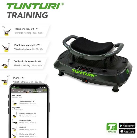 Tunturi Cardio Fit V20 Trilplaat - Incl. Fitnesstoel - Vibration plate - 30 Snelheden - 3 programma's - Vibratie en oscillatie - incl. gratis fitness app