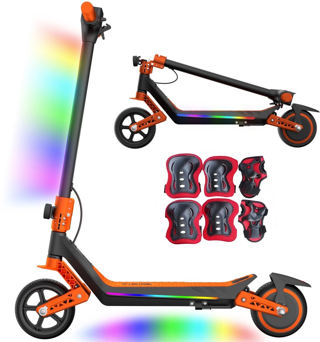 YIQIFA U8 Elektrische step kinderen – Inklapbaar – Verlichting - 16 km/u - Voor- & Achtervering - max 60 kg - Oranje - YIQIFA - €149,99